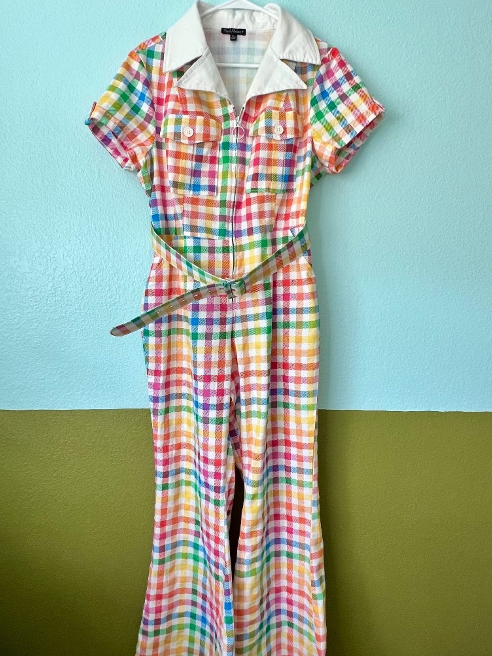Vintage style rainbow plaid jumpsuit - Picture 1 of 4